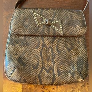 VanEli Brown Black Snake Animal Pattern Studded bow Shoulder Bag Purse